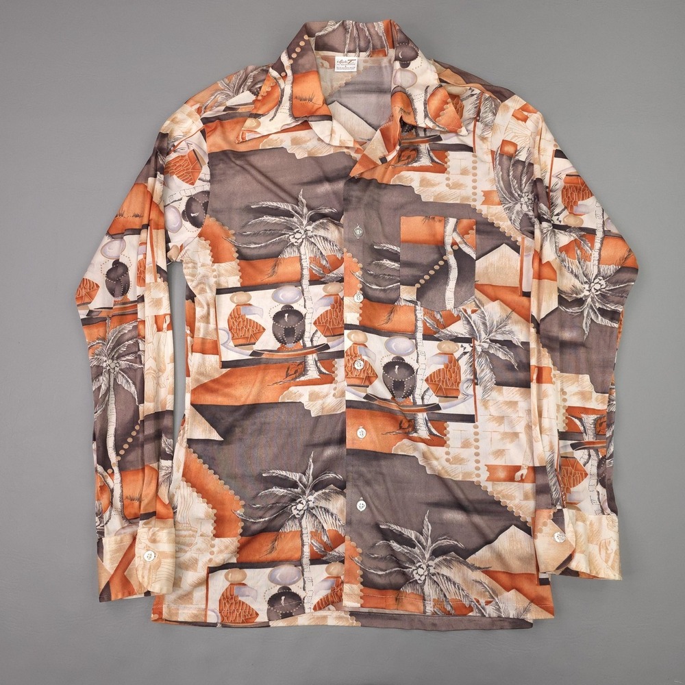 Vintage Mister T Thomaston Shirt Mens Large Egyptian Tropical Long Sleeve Disco